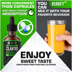 HERBIFY Cilantro Tincture education card suggests usage ideas and benefits
