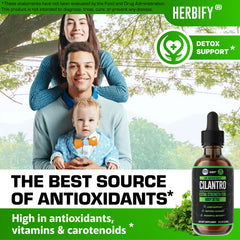 HERBIFY Cilantro Tincture label detail lists ingredients and antioxidant notes