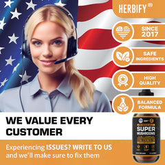 HERBIFY Inulin prebiotic fiber graphic illustrates gut-friendly support with the mushroom blend