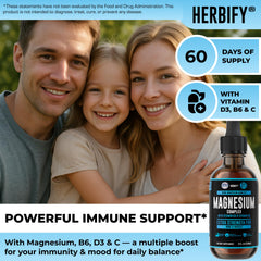 HERBIFY Magnesium Complex Drops label detail with D3 and B6 for vitality