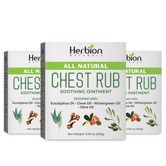 HERBION Naturals Chest Rub jar demonstrates a non-greasy balm for soothing chest discomfort