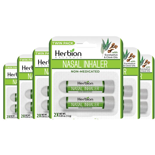 Herbion Naturals Nasal Inhaler two-pack, compact travel-friendly design.