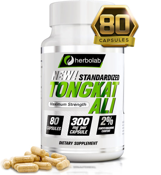 Herbolab Tongkat Ali capsules bottle for daily vitality.