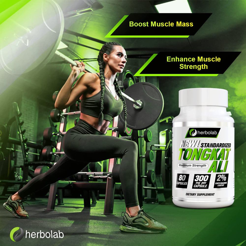 Herbolab Tongkat Ali capsules on white surface for daily routine.