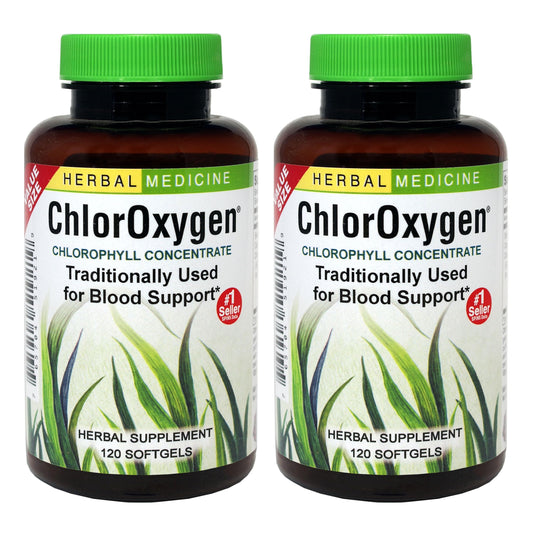 Herbs Etc. ChlorOxygen bottle showcases concentrated chlorophyll for daily vitality.