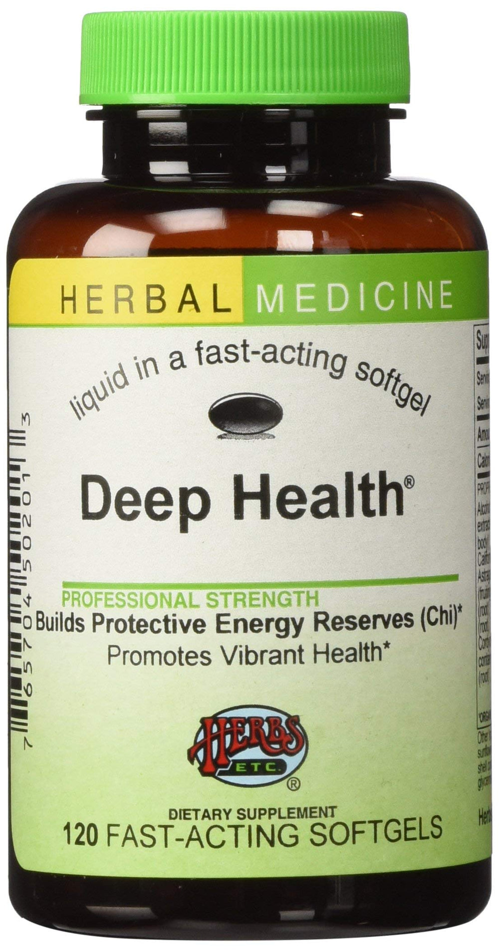 Herbs Etc. Deep Health softgel bottle on shelf for daily use.