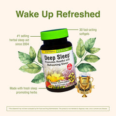 Herbs Etc. Deep Sleep Softgels closeup reveals softgel capsules and natural color.