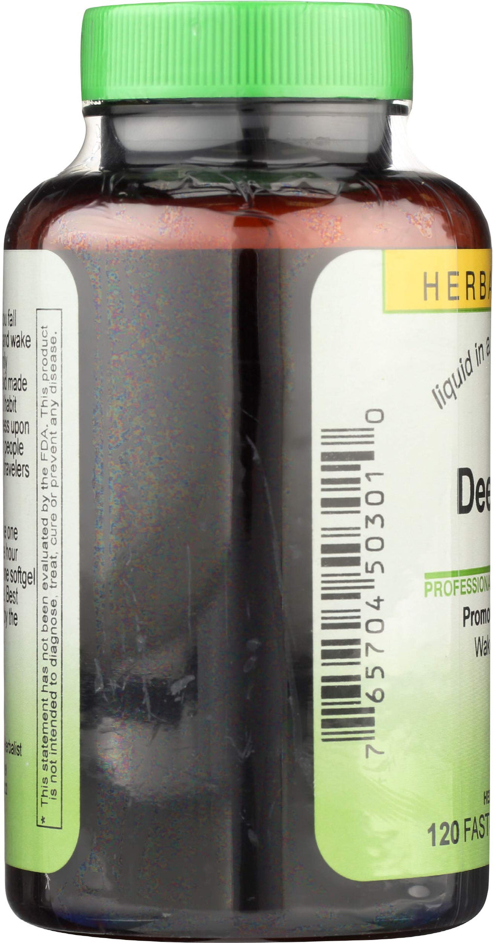 Herbs Etc. Deep Sleep Softgels open bottle pour captures convenient nightly dose.