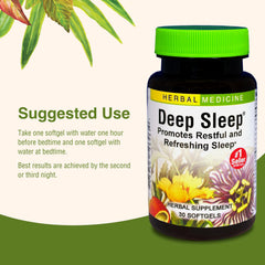 Herbs Etc. Deep Sleep Softgels organic herbs label highlights fresh ingredients.