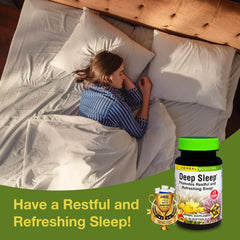 Herbs Etc. Deep Sleep Softgels pour showing easy nightly dosing.
