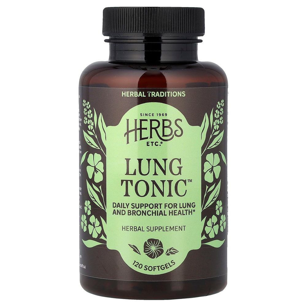 Herbs Etc. Lung Tonic bottle pour for convenient daily bronchial support.