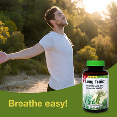 Herbs Etc. Lung Tonic ingredients display mullein and grindelia, associated with soothing respiratory support.