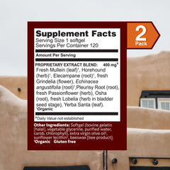 Herbs Etc. Lung Tonic softgels closeup emphasizes consistent dosage for bronchial support.