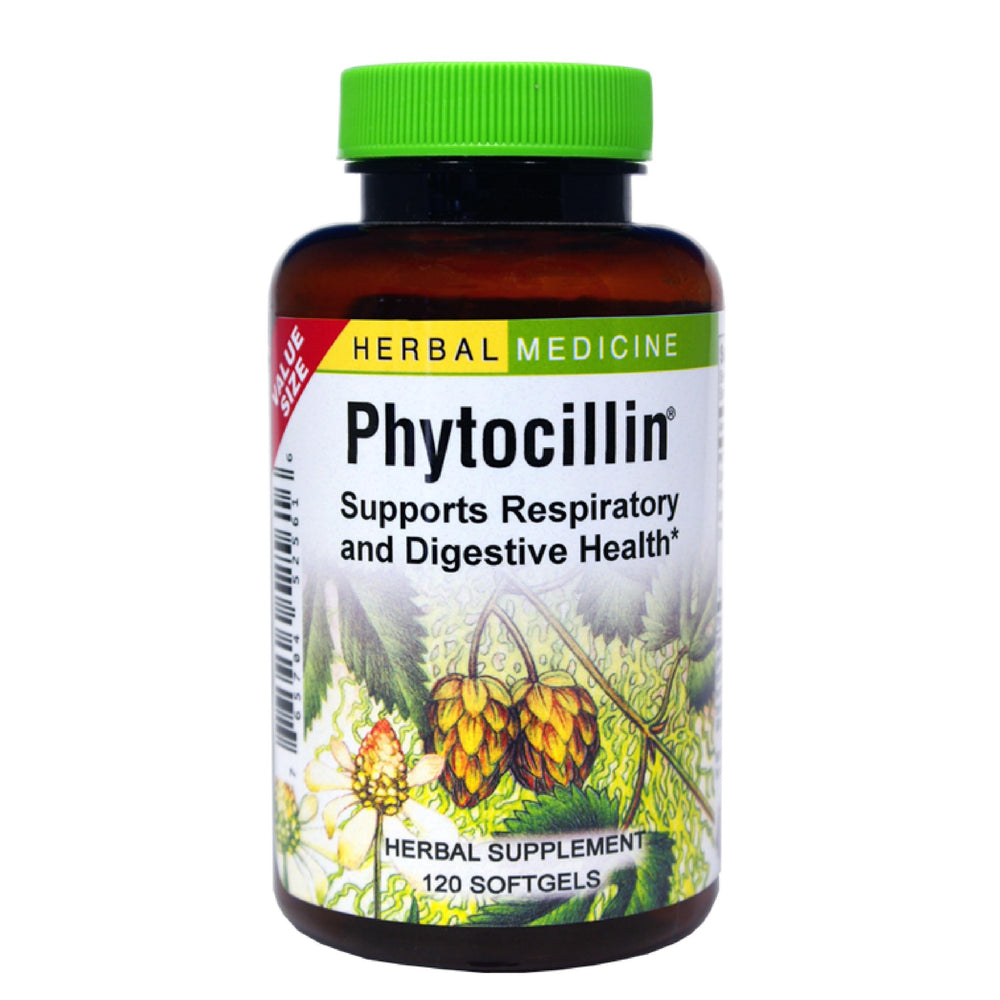 Herbs Etc. Phytocillin softgels close-up for digestive and respiratory support
