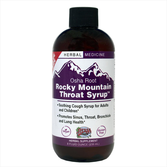 Herbs Etc. Rocky Mountain Throat Syrup bottle promotes natural throat comfort.