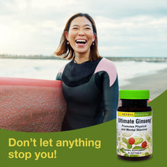 Herbs Etc. Ultimate Ginseng softgels capsules being poured for daily use.