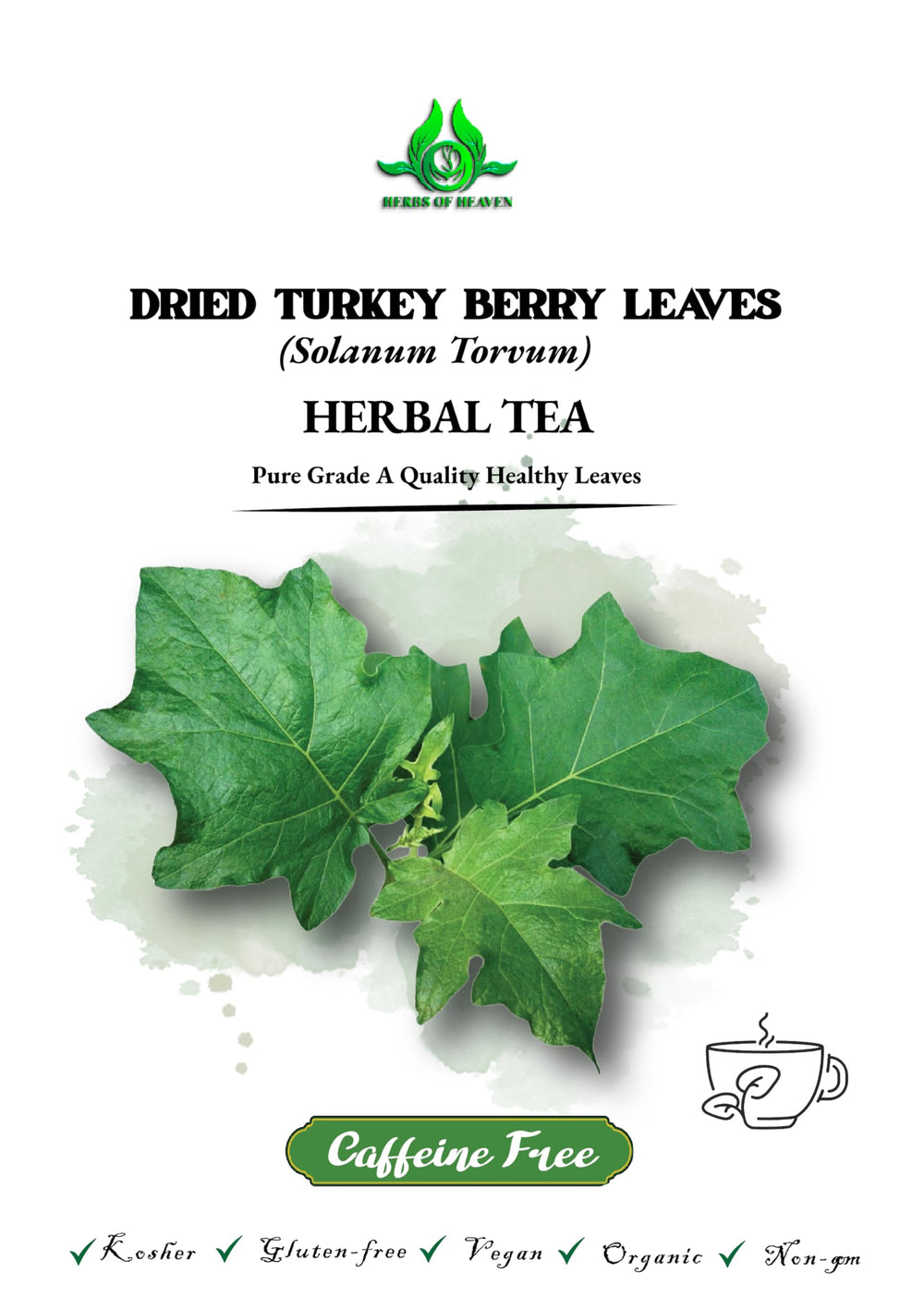 Herbs of Heaven Turkey Berry Leaves Powder packshot showing pure natural ingredients