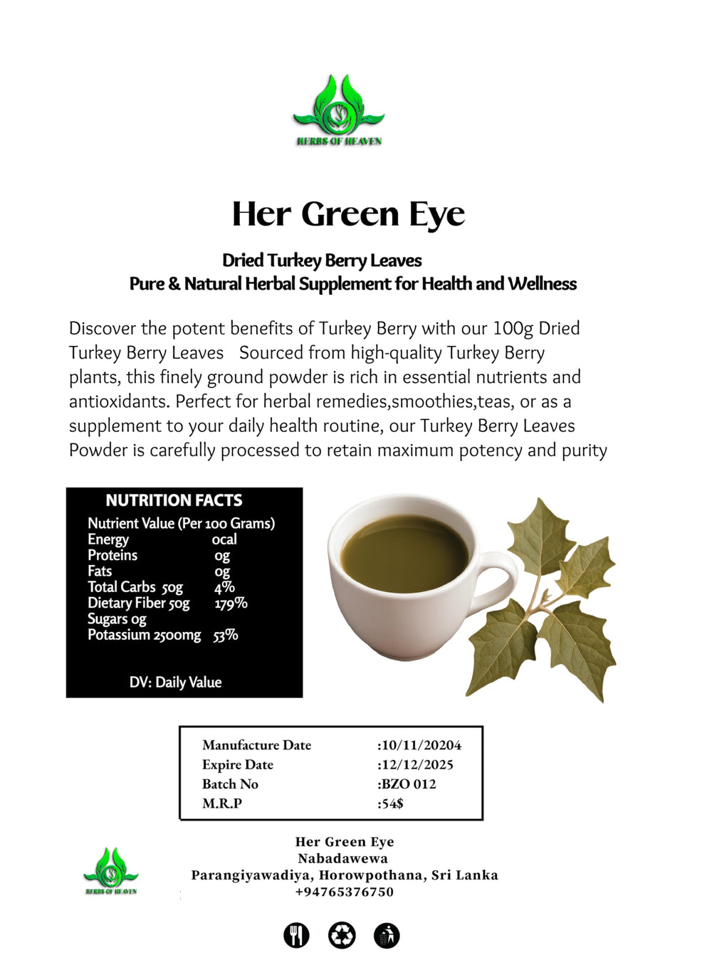 Texture closeup of Herbs of Heaven Turkey Berry Leaves Powder rich in aroma
