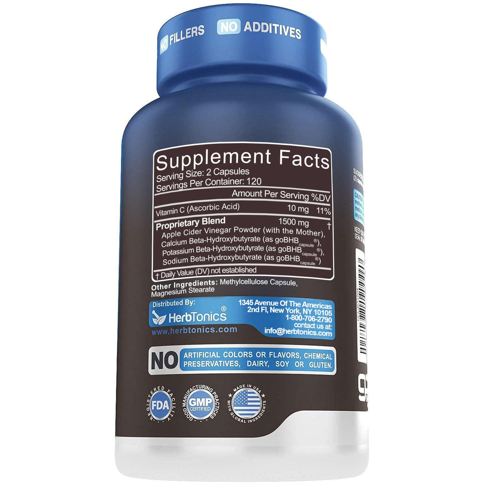 Herbtonics Apple Cider Vinegar + Keto BHB capsules tablet closeup hints at consistent dosing.