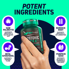 Herbtonics Prostonic Ultra label closeup highlighting saw palmetto and pumpkin seed ingredients