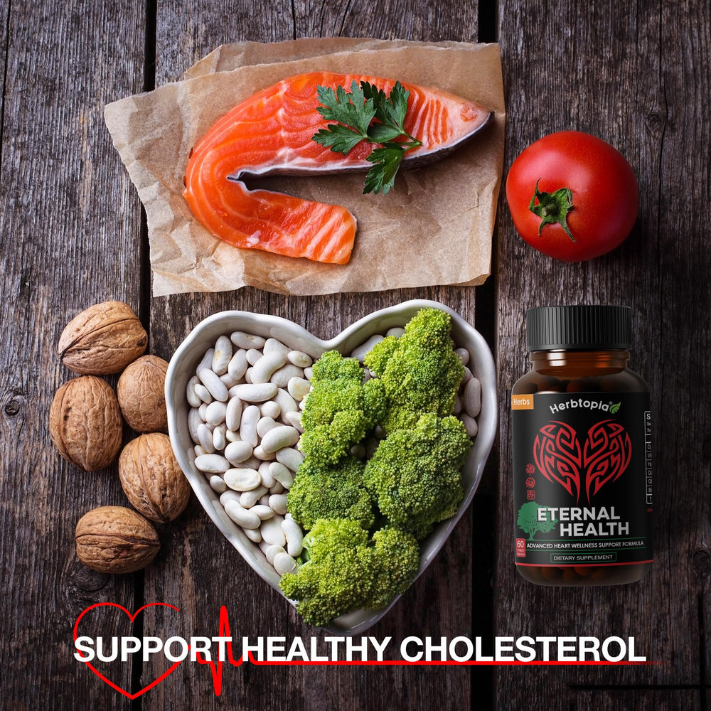 Herbtopia Eternal Health daily capsules with glass of water for easy ingestion.