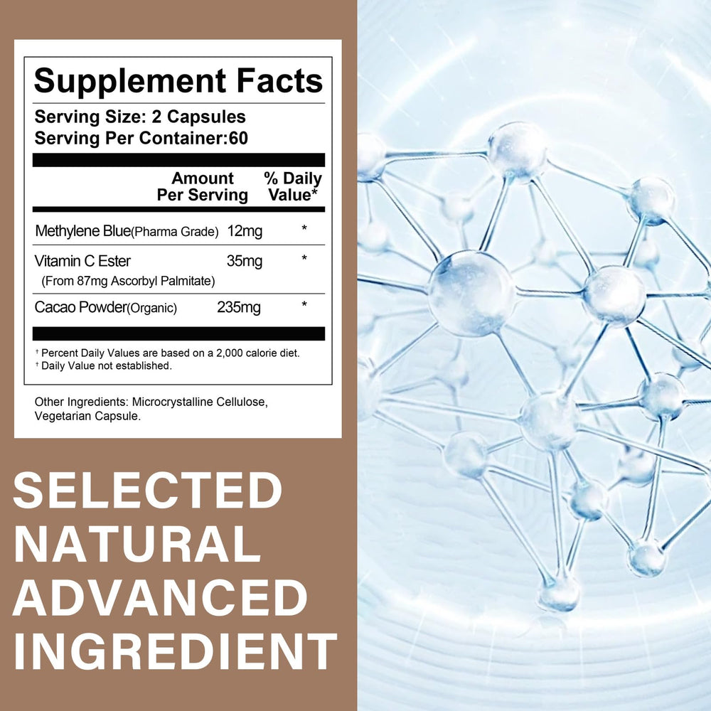 HerbX Methylene Blue capsules image of bottle with capsules ready for daily intake.