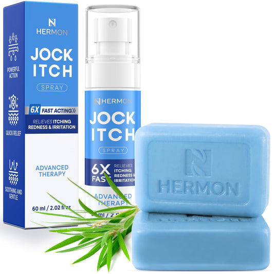 Hermon Antifungal Spray jock itch bottle shows quick relief on contact.