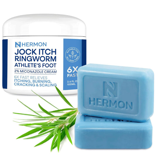 Hermon Jock Itch Cream application shows quick relief for itching and redness.