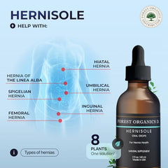 Hernisole label detail highlights the herbal formula and guidance.