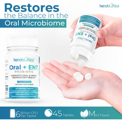 Herobiotics chewable tablets close-up, designed for convenient daily probiotic use for fresher breath.