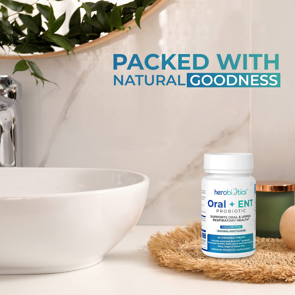 Herobiotics tablet dissolving on tongue, offering quick use and ease.