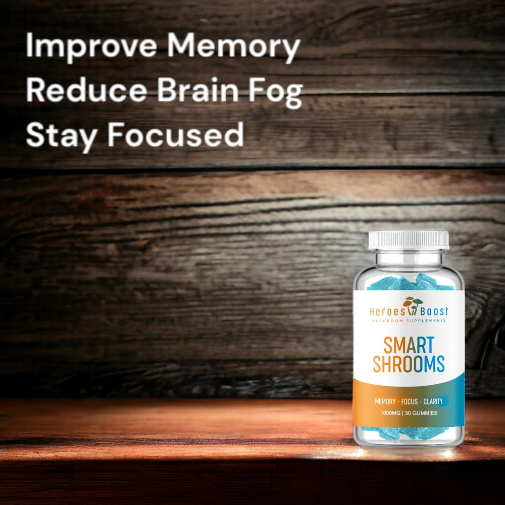 Heroes Boost Smart Shrooms gummy closeup reveals chewy texture ideal for daily use.