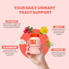 Hey Girl Nutrition D-Mannose capsules hibiscus blossom visual.