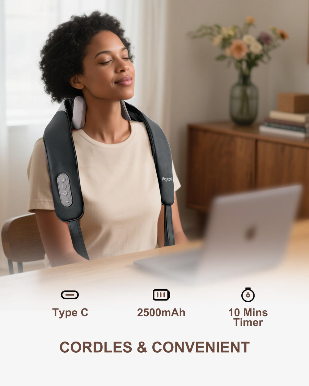 Heycool wireless massager with strap design worn on back