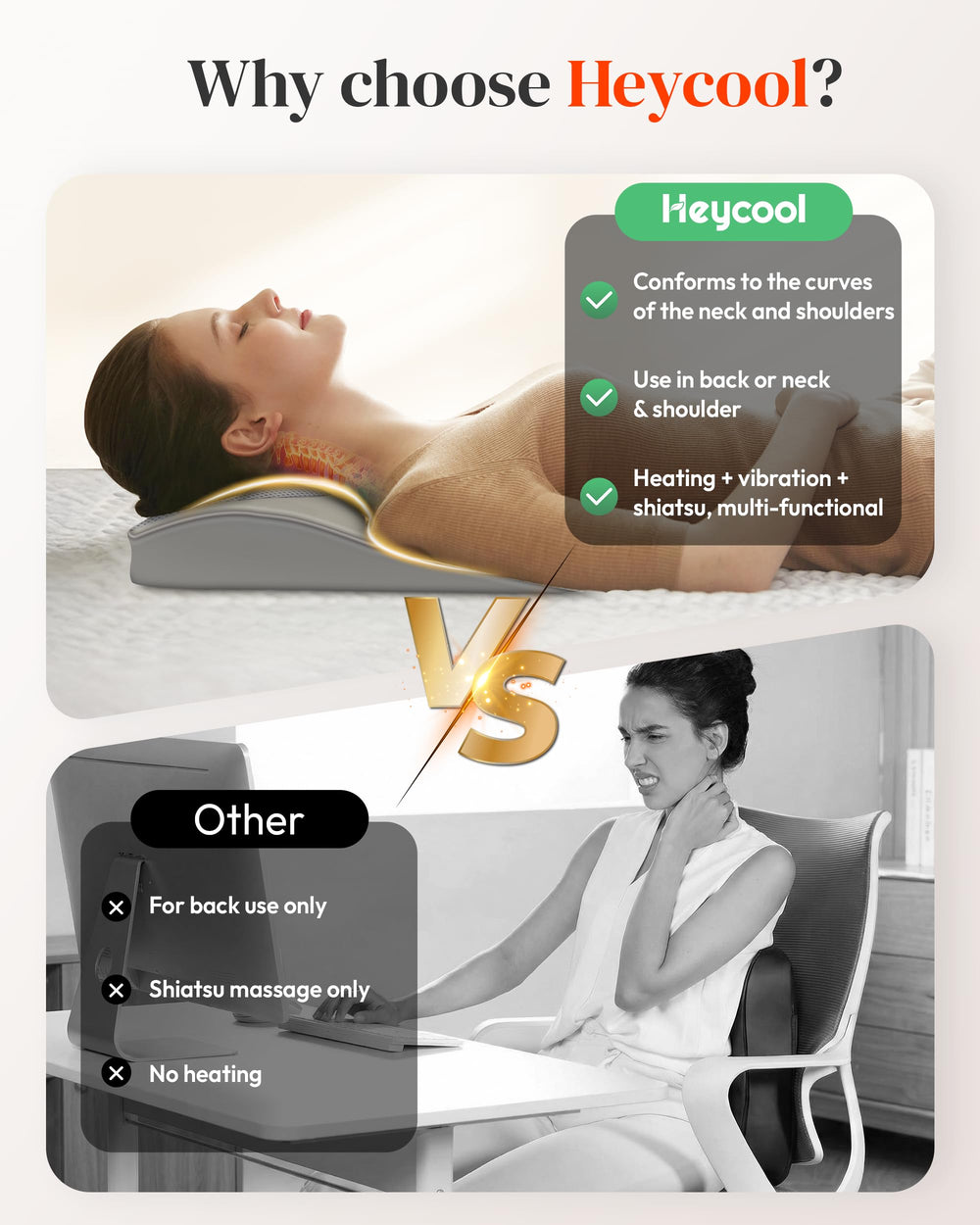 Heycool dual massage modes with eight nodes mimic real kneading and tapping