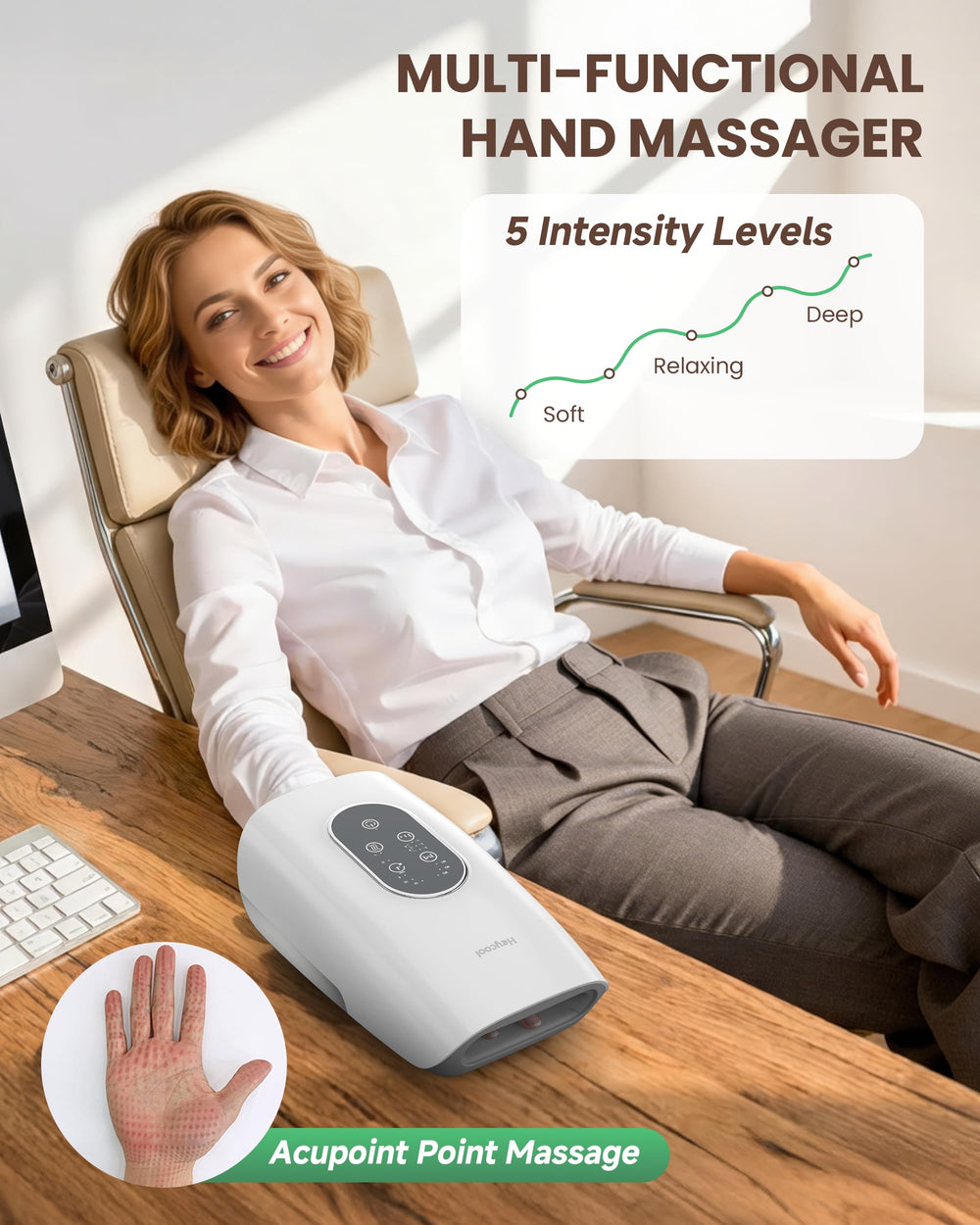 Heycool Upgrade Hand Massager dual heat options adapt warmth to preferences.