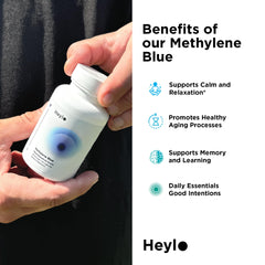 Heylo Health Methylene Blue capsules proudly made in USA with GMP-certified manufacturing.