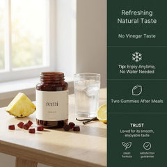 Heyremi Debloat Gummies ingredients display apple cider vinegar for a natural plant-based approach.