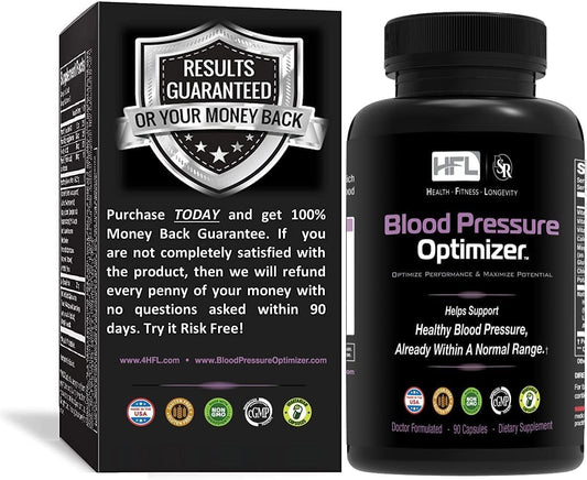 HFL Blood Pressure Optimizer bottle shows doctor-formulated vascular support