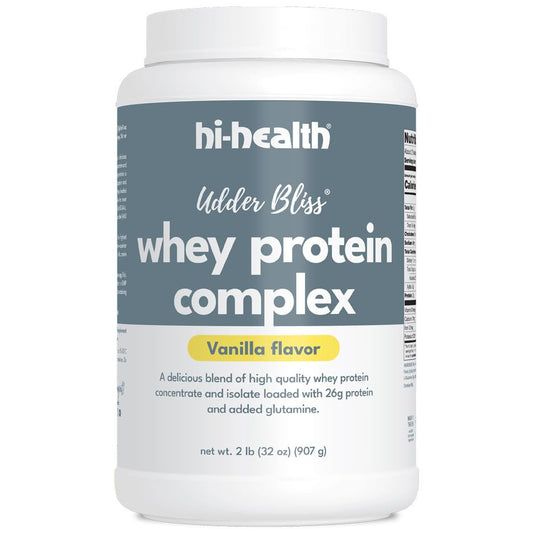 Hi-Health Udder Bliss Whey Protein Complex tub front for daily protein usage