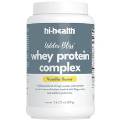 Hi-Health Udder Bliss Whey Protein Complex tub front for daily protein usage