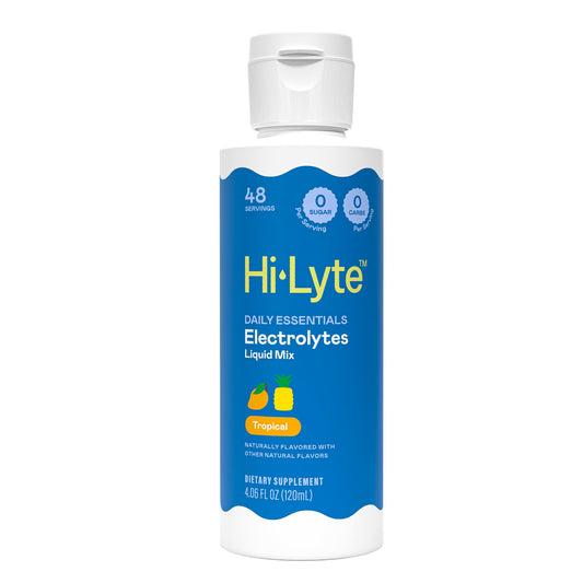 Hi-Lyte Drops bottle closeup showing clean electrolytes for daily hydration