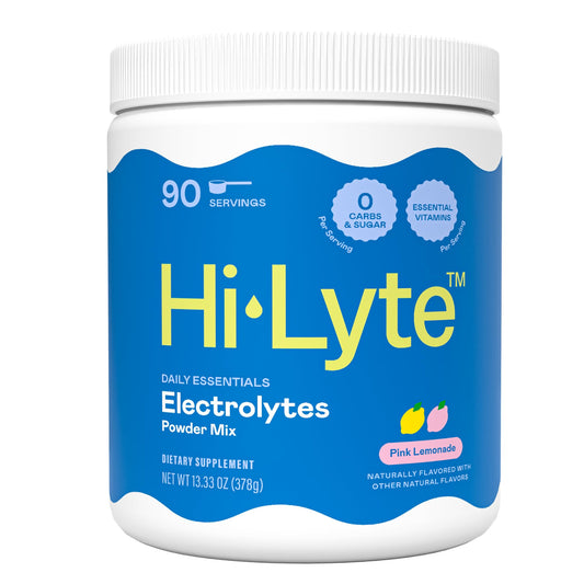 Hi-Lyte Electrolyte Powder bottle for sugar-free daily hydration and quick recovery.