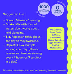 Hi-Lyte K1000 ingredients panel highlights minerals for electrolyte balance.
