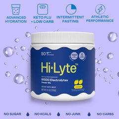 Hi-Lyte K1000 lemonade powder ready to mix in water.