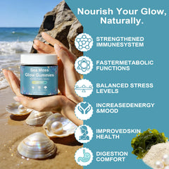 HICFRWE Sea Moss Glow Gummies outer packaging showcasing extra strength formula.