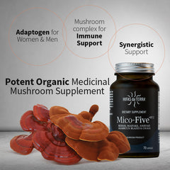 Hifas da Terra Mico-Five capsules inside glass jar highlight vegan, allergen-free format