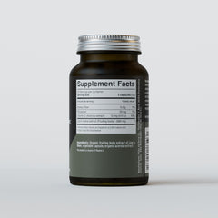 Closeup of Mico-Leo capsules emphasizing vegan, organic Lion's Mane extract