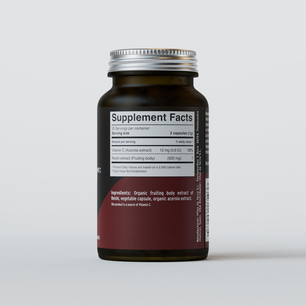 Close up of Mico Rei label with potent reishi extract
