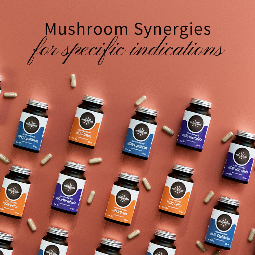 Hifas da Terra HIFAS-MICROBIOTA Pleurotus close-up emphasizes prebiotic-like support